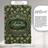 Dark Background Botanical Cannabis Leaf Repeat Seamless Pattern  Personalised Custom Name Super Soft Fleece Blanket Bed Sofa Throw