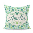 Custom Name Light Green Blue Watercolor Cannabis Leaves Seamless Square Filled Cushion Throw Pillow Sofa Bed Home Decor Zip Washable UK Made