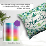 Custom Name Light Green Blue Watercolor Cannabis Leaves Seamless Square Filled Cushion Throw Pillow Sofa Bed Home Decor Zip Washable UK Made