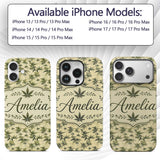 Vintage Olive Green Cannabis Leaves on Beige Custom Name Protective Phone Case Mobile Cover Durable Everyday Smartphone Shock Resistant
