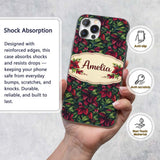 Red Green Tropical Leaves Dense Printed Design Custom Name Protective Phone Case Mobile Cover Durable Everyday Smartphone Shock Resistant