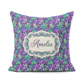 Custom Name Vibrant Purple and Teal Cannabis Dense Seamless Name Square Filled Cushion Throw Pillow Sofa Bed Home Decor Zip Washable UK Made