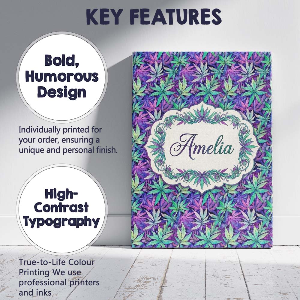 Personalised Name Vibrant Purple and Teal Custom  Unique Gift Idea Elegant Feature Canvas Wall Art Print Decor Picture Ready to Hang