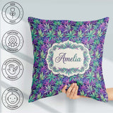 Custom Name Vibrant Purple and Teal Cannabis Dense Seamless Name Square Filled Cushion Throw Pillow Sofa Bed Home Decor Zip Washable UK Made