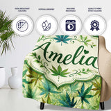 Soft Blue Green and Mustard Cannabis Leaves Seamless Pattern Name  Personalised Custom Name Super Soft Fleece Blanket Bed Sofa Throw