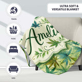Soft Blue Green and Mustard Cannabis Leaves Seamless Pattern Name  Personalised Custom Name Super Soft Fleece Blanket Bed Sofa Throw