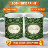 Personalized Custom Name Deep Green Cannabis Jungle Foliage Seamless Pattern Name Cute 11oz Ceramic Coffee Tea Mug White Large Handle
