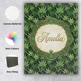 Personalised Name Deep Green Cannabis Custom Modern Room Accent Creative Decorator Style Canvas Wall Art Print Decor Picture Ready to Hang