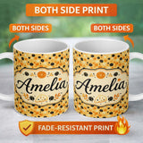 Personalized Custom Name Pizza Ingredients Tossed Pattern Seamless Name Cute Unique Gift 11oz Ceramic Coffee Tea Mug White Large Handle