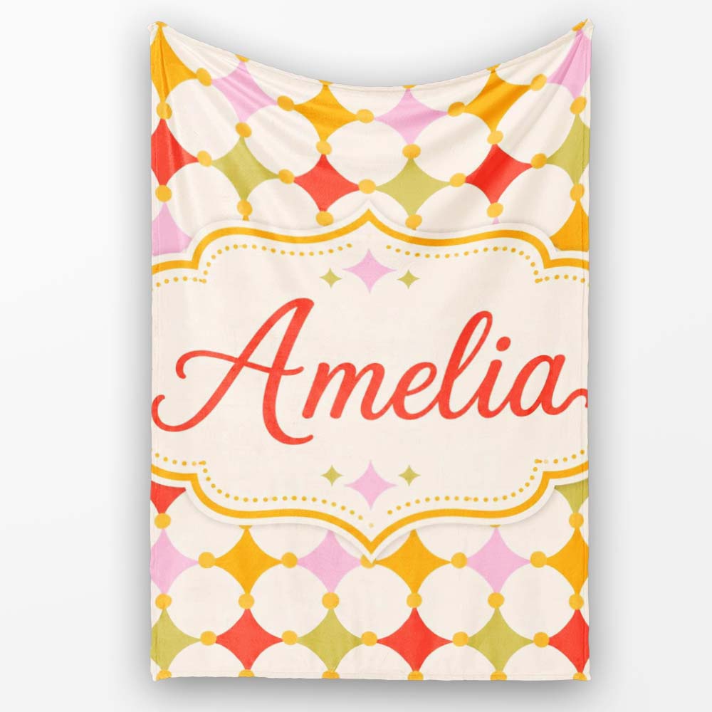 Pastel Circle and Diamond Geometric Seamless Pattern Name Cute  Personalised Custom Name Super Soft Fleece Blanket Bed Sofa Throw