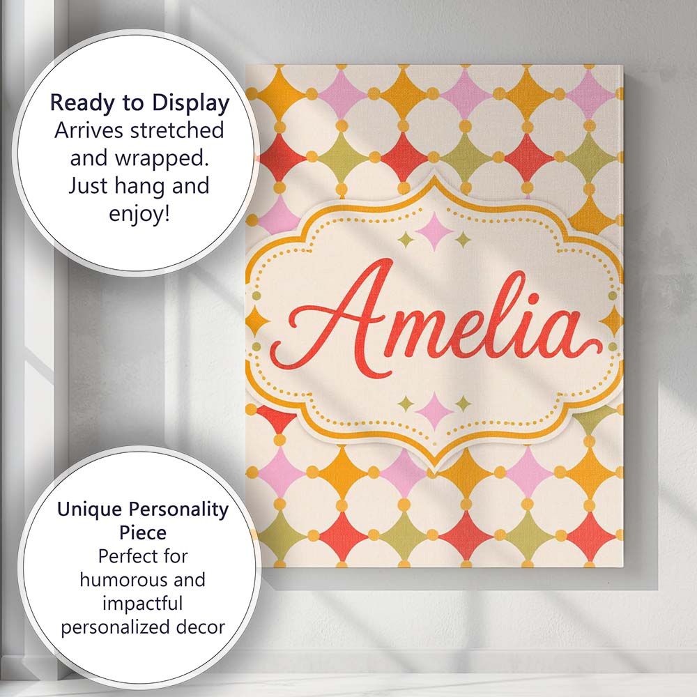 Personalised Name Pastel Circle and Diamond Custom  Bespoke Interior Contemporary Canvas Wall Art Print Decor Picture Ready to Hang