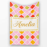 Soft Pink Orange and Olive Diamond Grid Seamless Pattern Name Cute  Personalised Custom Name Super Soft Fleece Blanket Bed Sofa Throw