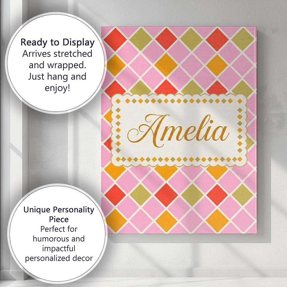 Personalised Name Soft Pink Orange and Custom  Modern Room Accent Elegant Feature Canvas Wall Art Print Decor Picture Ready to Hang