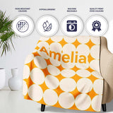 Warm Mustard Background with Cream Circle Repeat Seamless Pattern  Personalised Custom Name Super Soft Fleece Blanket Bed Sofa Throw