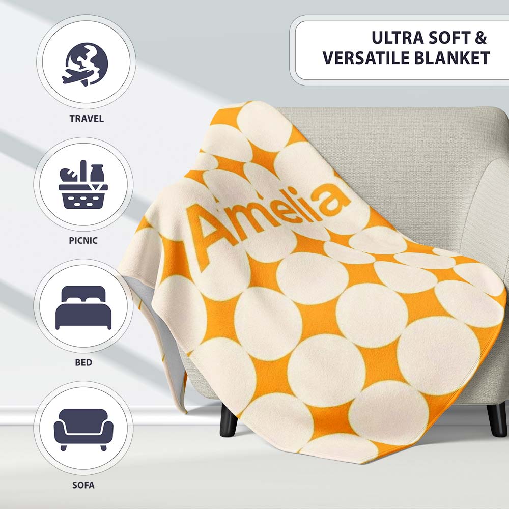 Warm Mustard Background with Cream Circle Repeat Seamless Pattern  Personalised Custom Name Super Soft Fleece Blanket Bed Sofa Throw