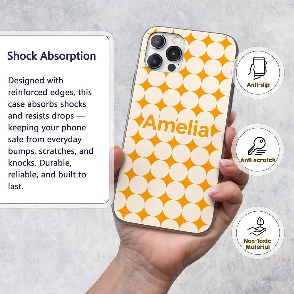 Warm Mustard Background with Cream Circle Repeat Custom Name Protective Phone Case Mobile Cover Durable Everyday Smartphone Shock Resistant