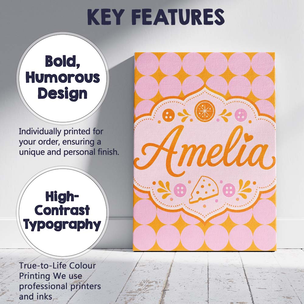 Personalised Name Pink and Mustard Circle Custom  Unique Gift Idea Elegant Feature Canvas Wall Art Print Decor Picture Ready to Hang