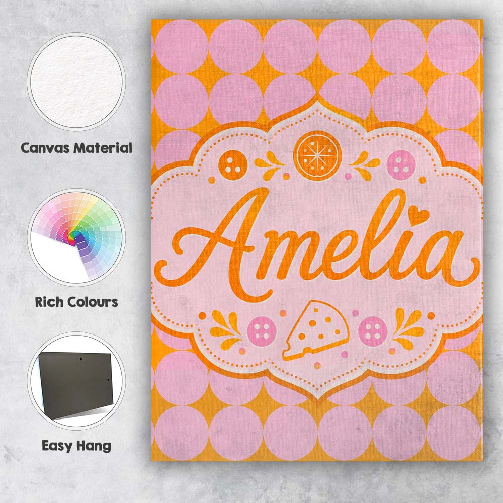 Personalised Name Pink and Mustard Circle Custom  Unique Gift Idea Elegant Feature Canvas Wall Art Print Decor Picture Ready to Hang