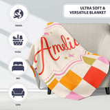 Vintage Pastel Checkerboard Squares Seamless Pattern Name Cute  Personalised Custom Name Super Soft Fleece Blanket Bed Sofa Throw
