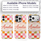 Vintage Pastel Checkerboard Squares Seamless Custom Name Protective Phone Case Mobile Cover Durable Everyday Smartphone Shock Resistant
