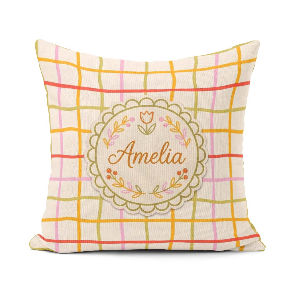 Custom Name Hand Drawn Wavy Grid Lines Pastel Seamless Name Cute Square Filled Cushion Throw Pillow Sofa Bed Home Decor Zip Washable UK Made