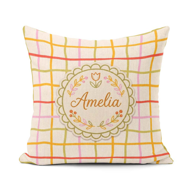 Custom Name Hand Drawn Wavy Grid Lines Pastel Seamless Name Cute Square Filled Cushion Throw Pillow Sofa Bed Home Decor Zip Washable UK Made