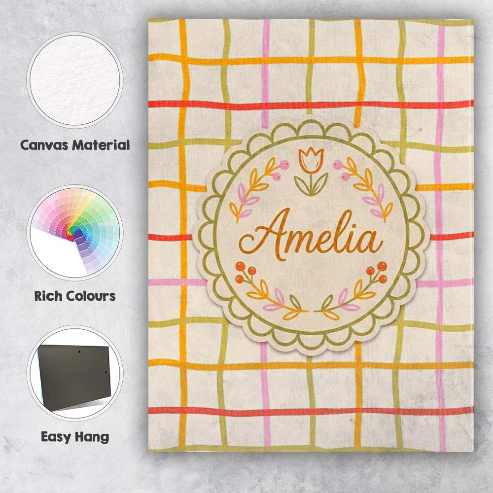 Personalised Name Hand Drawn Wavy Grid Custom  Modern Room Accent Elegant Feature Canvas Wall Art Print Decor Picture Ready to Hang