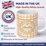 Personalized Custom Name Hand Drawn Wavy Grid Lines Pastel Seamless Pattern Name Cute Unique 11oz Ceramic Coffee Tea Mug White Large Handle