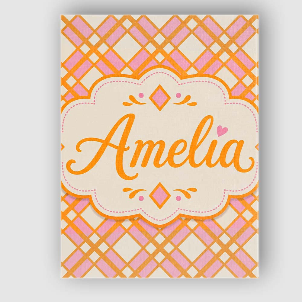 Personalised Name Layered Orange Pink Custom Modern Room Accent Creative Decorator Style Canvas Wall Art Print Decor Picture Ready to Hang