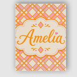 Personalised Name Layered Orange Pink Custom Modern Room Accent Creative Decorator Style Canvas Wall Art Print Decor Picture Ready to Hang