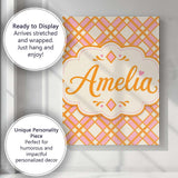 Personalised Name Layered Orange Pink Custom Modern Room Accent Creative Decorator Style Canvas Wall Art Print Decor Picture Ready to Hang