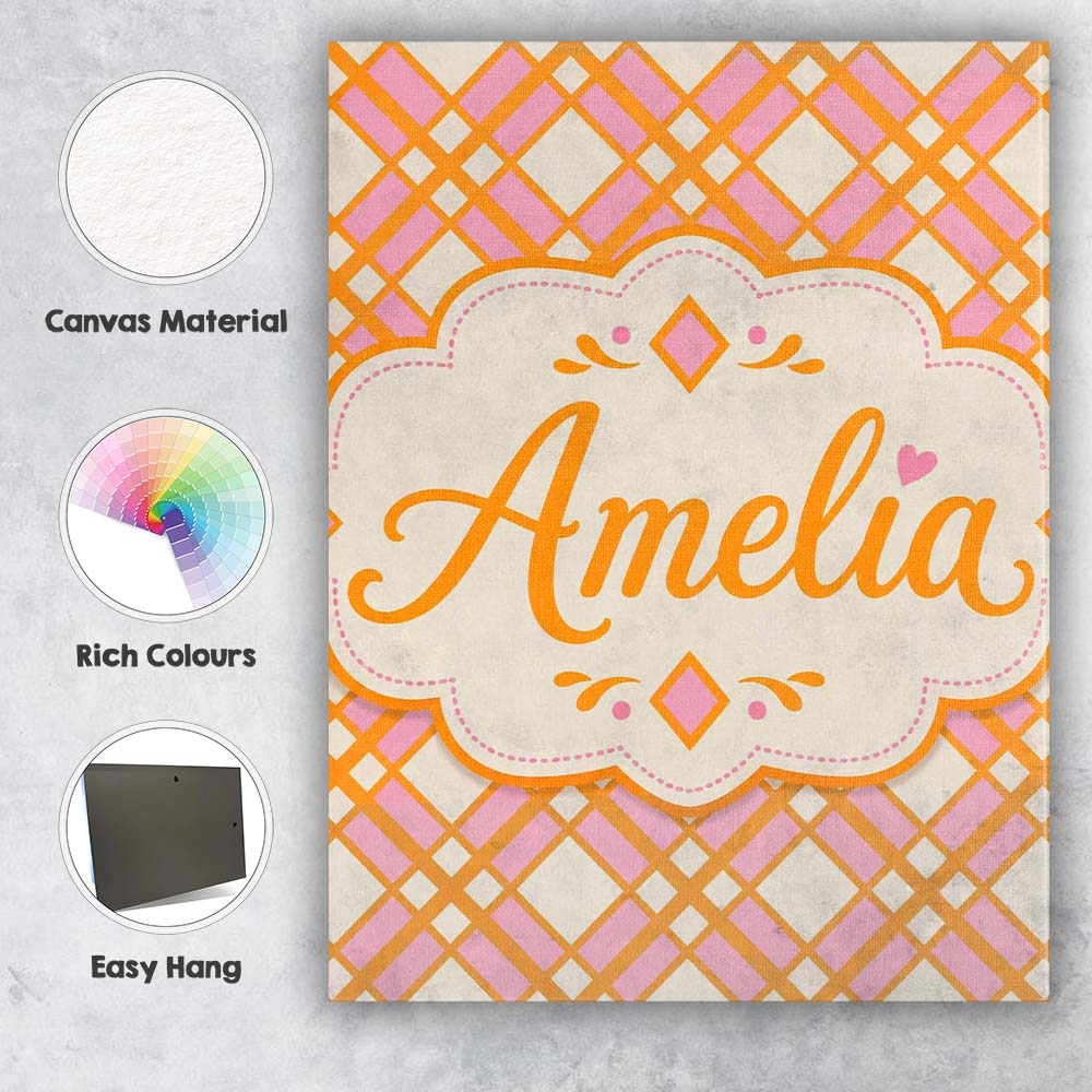 Personalised Name Layered Orange Pink Custom Modern Room Accent Creative Decorator Style Canvas Wall Art Print Decor Picture Ready to Hang