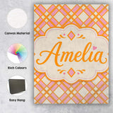 Personalised Name Layered Orange Pink Custom Modern Room Accent Creative Decorator Style Canvas Wall Art Print Decor Picture Ready to Hang