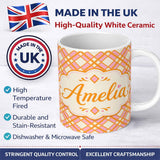 Personalized Custom Name Layered Orange Pink Lattice Geometric Seamless Pattern Name Cute 11oz Ceramic Coffee Tea Mug White Large Handle