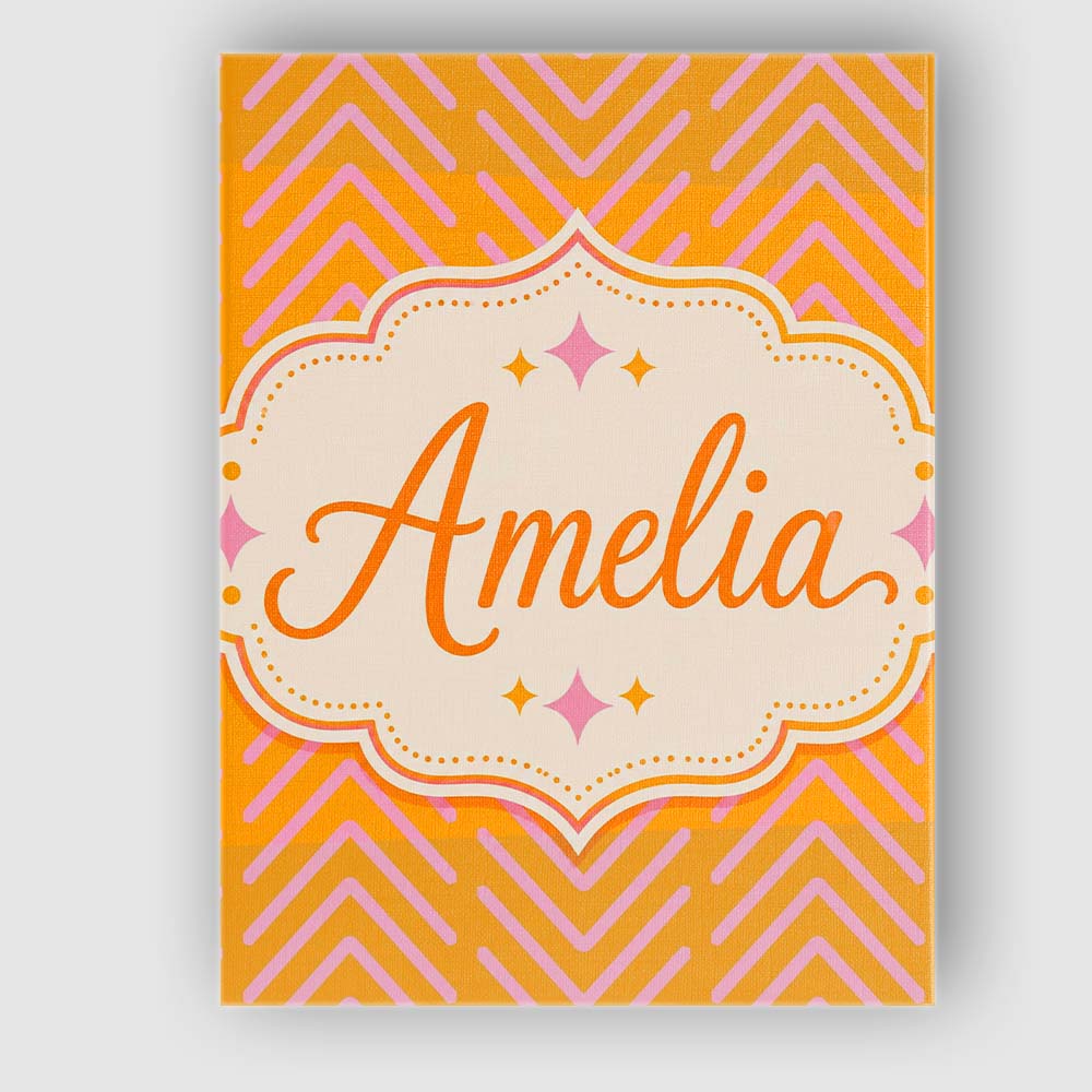 Personalised Name Pink Chevron Lines on Custom  Modern Room Accent Elegant Feature Canvas Wall Art Print Decor Picture Ready to Hang