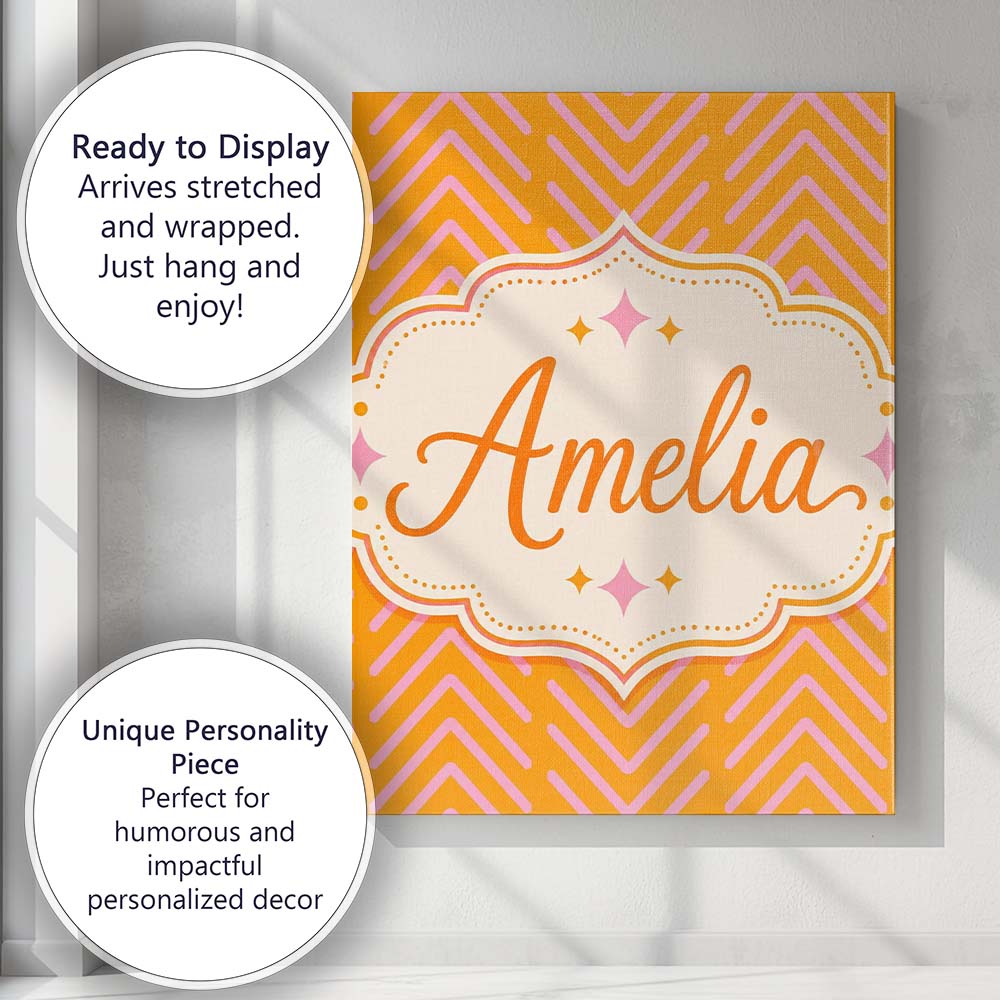 Personalised Name Pink Chevron Lines on Custom  Modern Room Accent Elegant Feature Canvas Wall Art Print Decor Picture Ready to Hang
