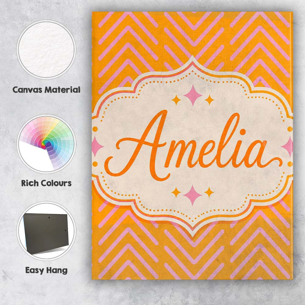 Personalised Name Pink Chevron Lines on Custom  Modern Room Accent Elegant Feature Canvas Wall Art Print Decor Picture Ready to Hang