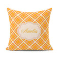 Custom Name Pink and Cream Lattice on Mustard Geometric Seamless Square Filled Cushion Throw Pillow Sofa Bed Home Decor Zip Washable UK Made