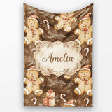 Gingerbread Men with Santa Hats and Gifts Seamless Pattern Name Cute  Personalised Custom Name Super Soft Fleece Blanket Bed Sofa Throw