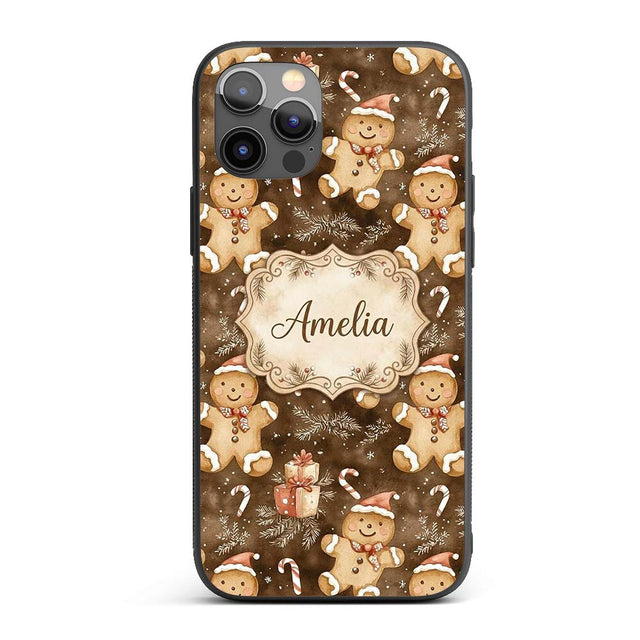 Gingerbread Men with Santa Hats Printed Design Custom Name Protective Phone Case Mobile Cover Durable Everyday Smartphone Shock Resistant