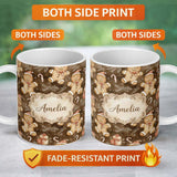 Personalized Custom Name Gingerbread Men with Santa Hats and Gifts Seamless Pattern Name Cute 11oz Ceramic Coffee Tea Mug White Large Handle