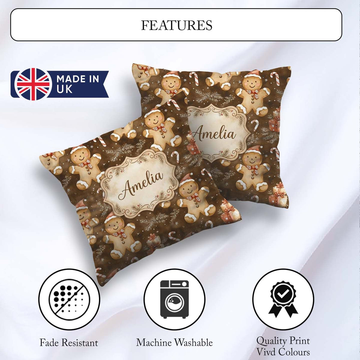 Custom Name Men with Santa Hats and Gifts Seamless Pattern Name Square Filled Cushion Throw Pillow Sofa Bed Home Decor Zip Washable UK Made