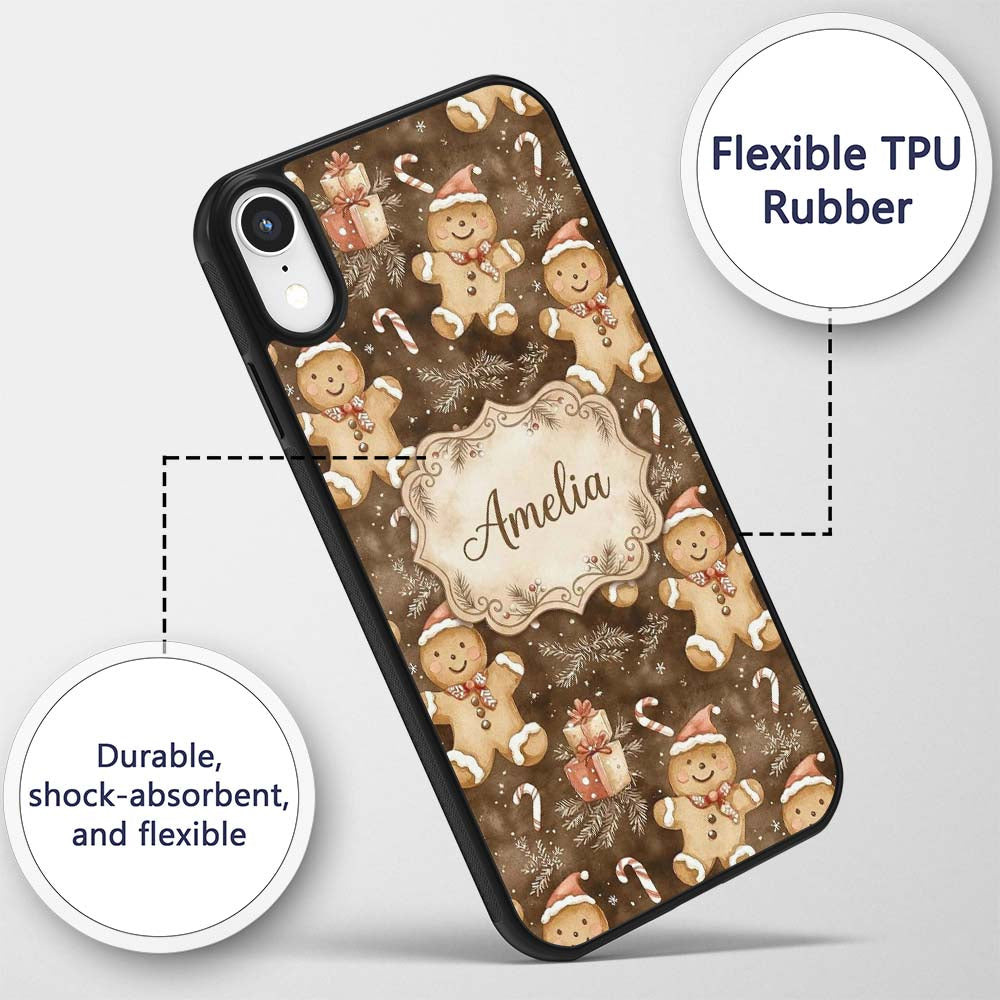 Gingerbread Men with Santa Hats Printed Design Custom Name Protective Phone Case Mobile Cover Durable Everyday Smartphone Shock Resistant