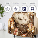 Gingerbread Men with Santa Hats and Gifts Seamless Pattern Name Cute  Personalised Custom Name Super Soft Fleece Blanket Bed Sofa Throw