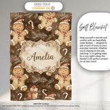 Gingerbread Men with Santa Hats and Gifts Seamless Pattern Name Cute  Personalised Custom Name Super Soft Fleece Blanket Bed Sofa Throw