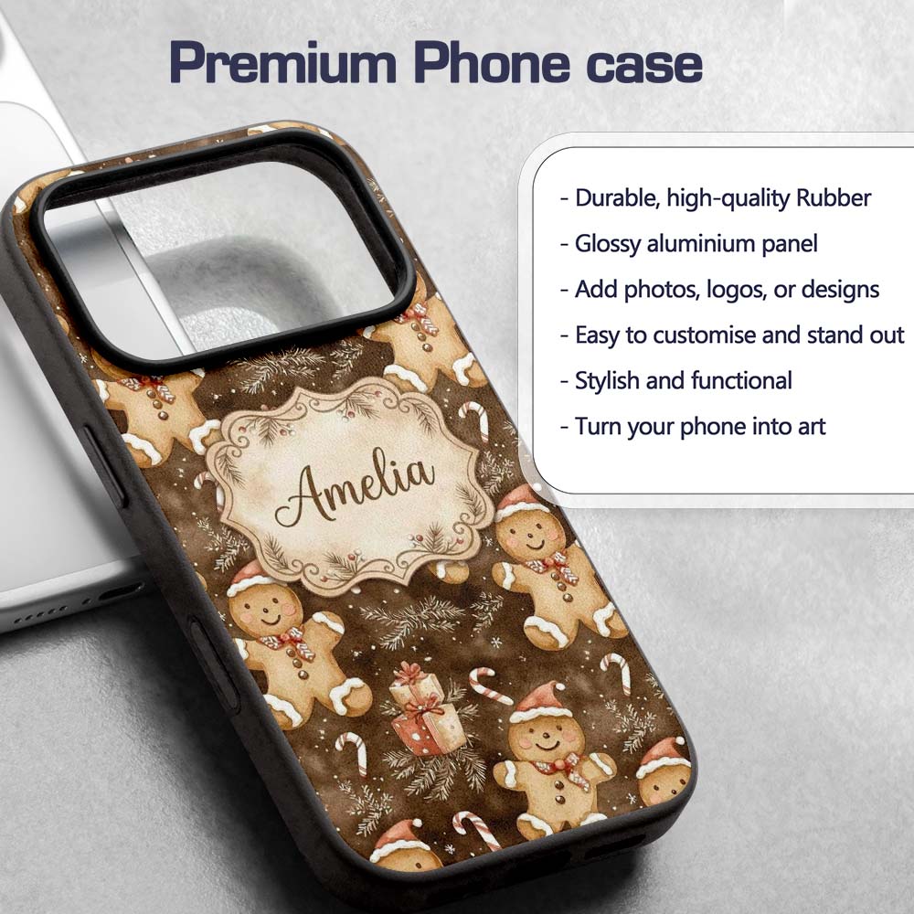 Gingerbread Men with Santa Hats Printed Design Custom Name Protective Phone Case Mobile Cover Durable Everyday Smartphone Shock Resistant