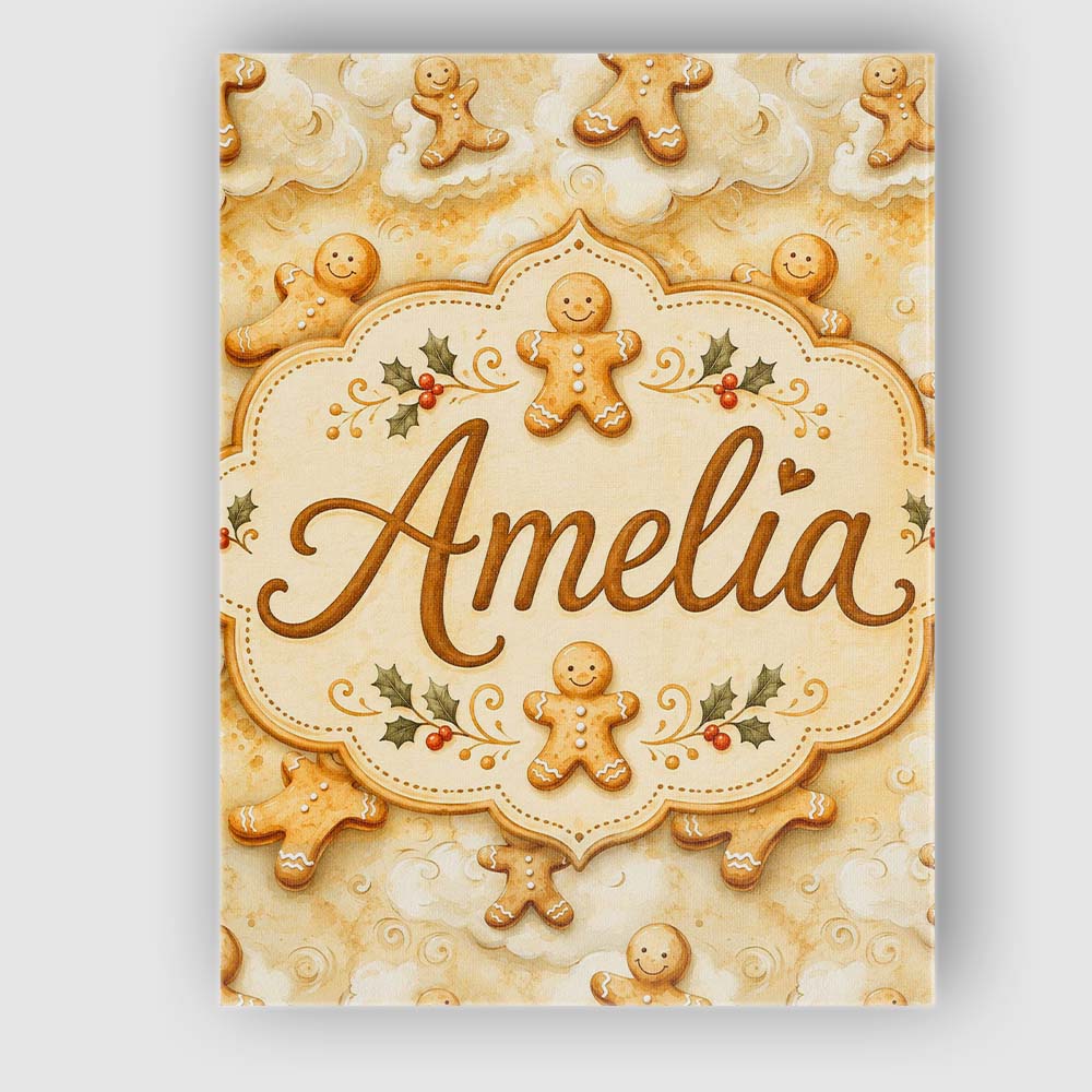 Personalised Name Cute Gingerbread Cookies Custom  Unique Gift Idea Elegant Feature Canvas Wall Art Print Decor Picture Ready to Hang