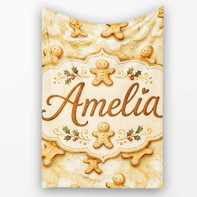 Cute Gingerbread Cookies on Soft Cloud Background Seamless Pattern  Personalised Custom Name Super Soft Fleece Blanket Bed Sofa Throw