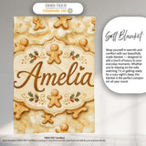 Cute Gingerbread Cookies on Soft Cloud Background Seamless Pattern  Personalised Custom Name Super Soft Fleece Blanket Bed Sofa Throw