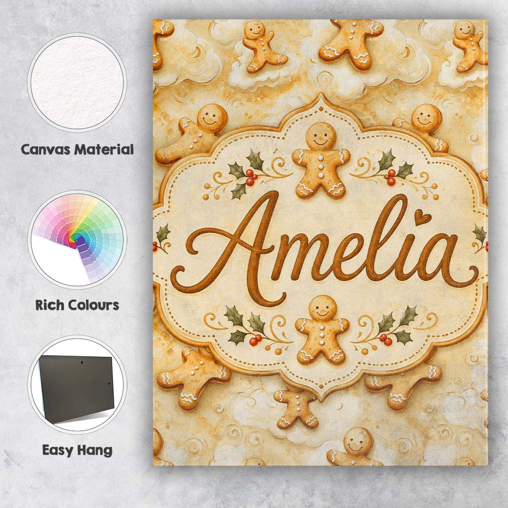 Personalised Name Cute Gingerbread Cookies Custom  Unique Gift Idea Elegant Feature Canvas Wall Art Print Decor Picture Ready to Hang